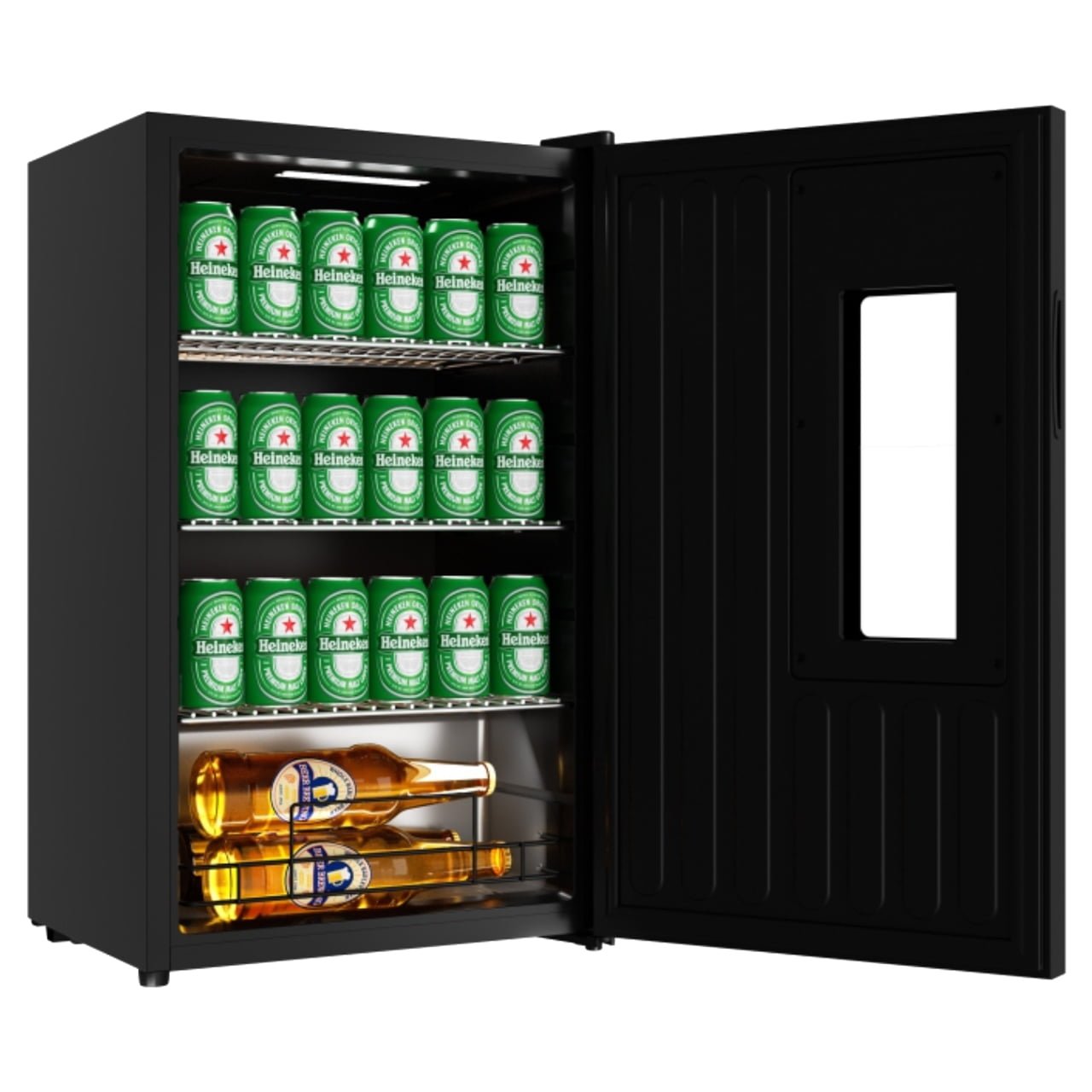 beer fridge interior storage open door beverage cooler