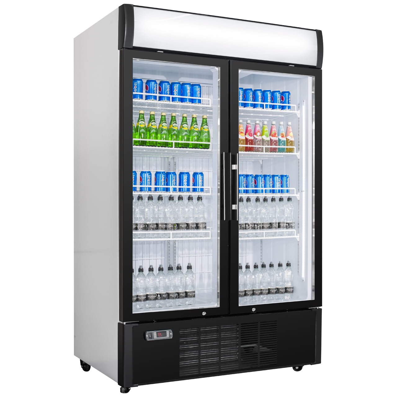 beverage cooler eco double door glass display refrigerator plug-in